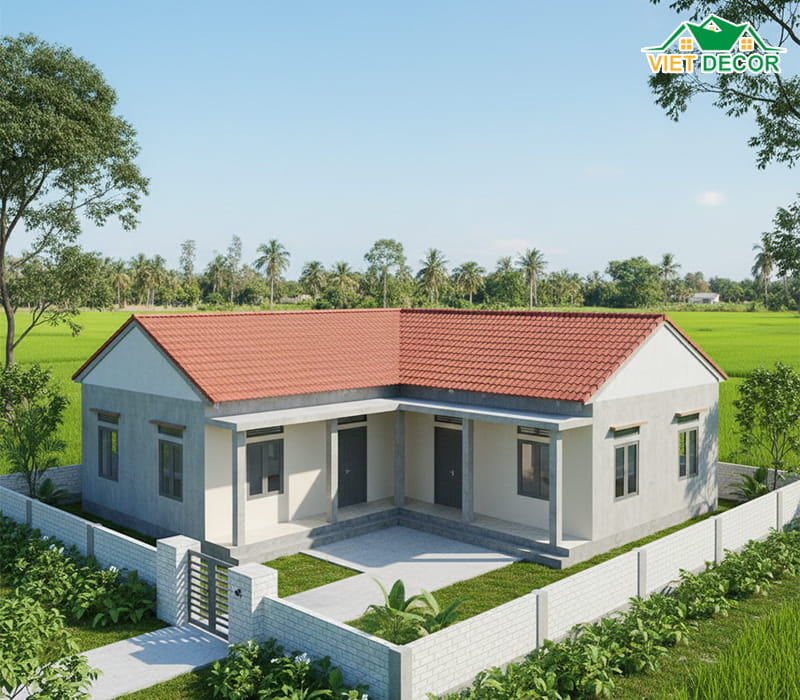 Mẫu nhà chữ U 3 phòng ngủ tối giản cho nông thôn