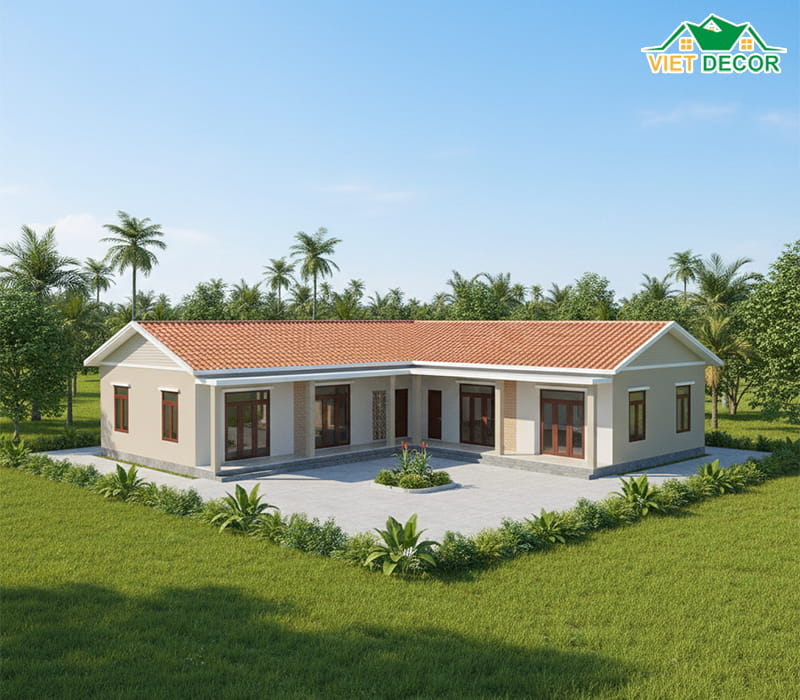 Thiết kế nhà chữ U mái tôn giả ngói hiện đại