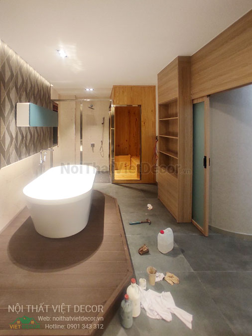 Nội Thất Việt Decor thiết kế thi công nội thất, tủ bếp gỗ công nghiệp An Cường, biệt thự 4 tầng tại dự án Lovera Premier Bình Chánh Tp Hồ Chí Minh, phòng tắm