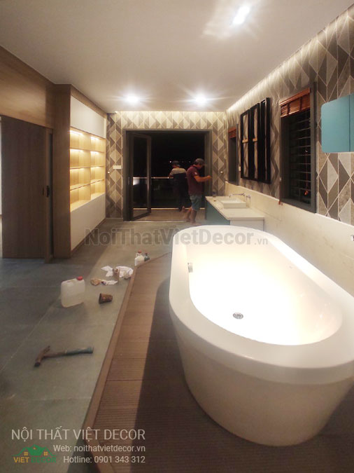 Nội Thất Việt Decor thiết kế thi công nội thất, tủ bếp gỗ công nghiệp An Cường, biệt thự 4 tầng tại dự án Lovera Premier Bình Chánh Tp Hồ Chí Minh, phòng tắm