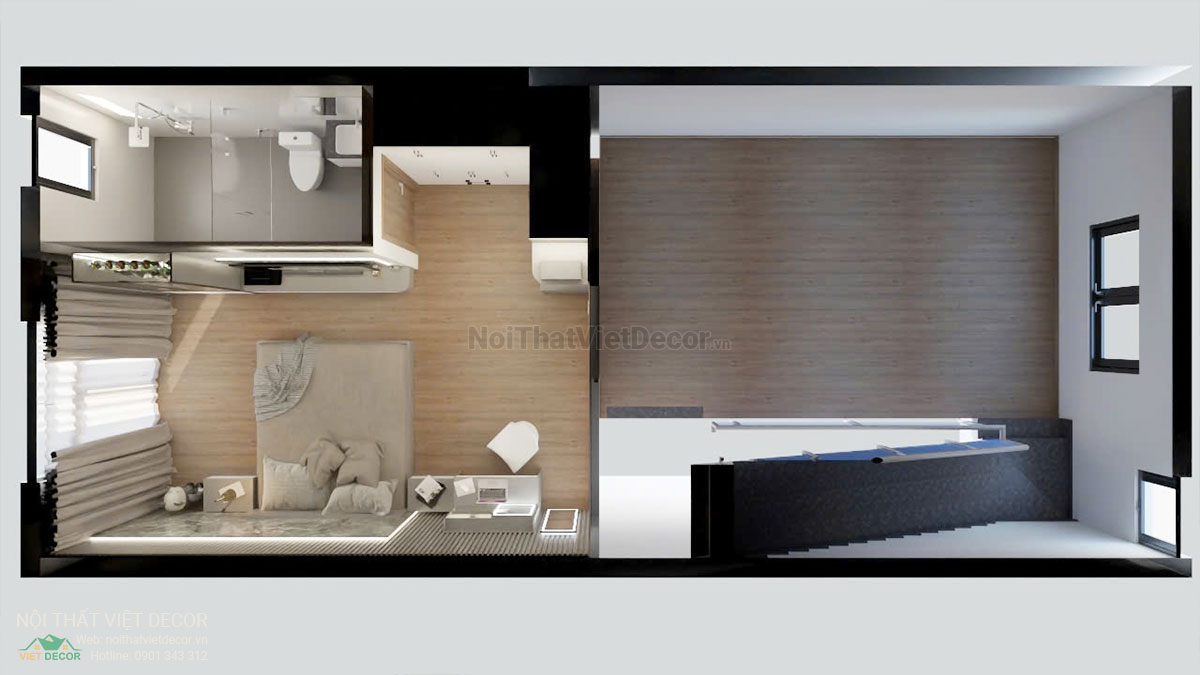 Nội thất Việt Decor thiết kế thi công nội thất nhà liên kế 3 tầng thuộc dự án Lavilla Tân An, Long An, mặt bằng tầng 2