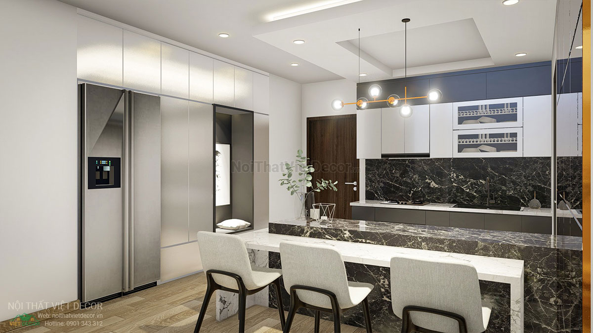 Nội thất Việt Decor mẫu phương án thiết kế phối cảnh 3D nội thất hiện đại căn hộ 3 phòng ngủ nhà bếp