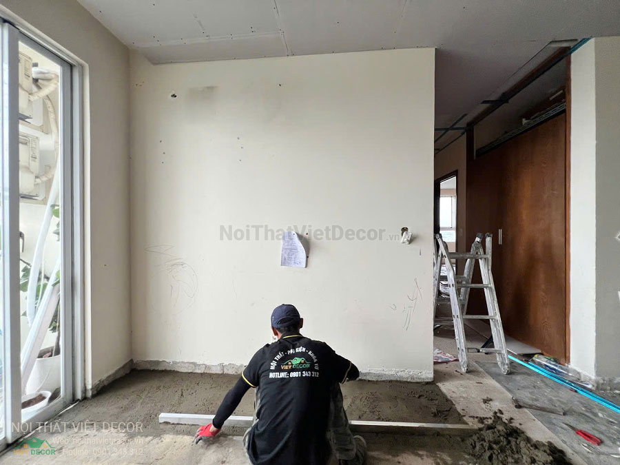 Nội Thất Việt Decor thi công cải tạo hoàn thiện căn hộ 3 phòng ngủ chung cư Tecco phường Linh Đồng thành phố Thủ Đức lát sàn phòng khách