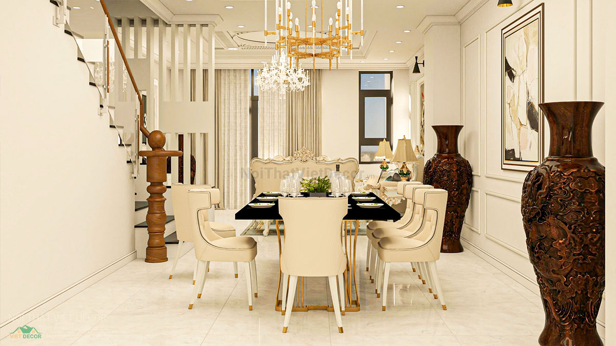 Nội thất Việt Decor thiết kế thi công nội thất tân cổ điển sang trọng luxury, nhà liên kế 3 tầng thuộc dự án Lavilla Green City Tân An, Long An, phòng khách