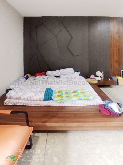 Nội Thất Việt Decor thiết kế thi công nội thất, tủ bếp gỗ công nghiệp An Cường, biệt thự 4 phòng ngủ Tp Thủ Đức, phòng ngủ 4, giường ngủ kiểu nhật
