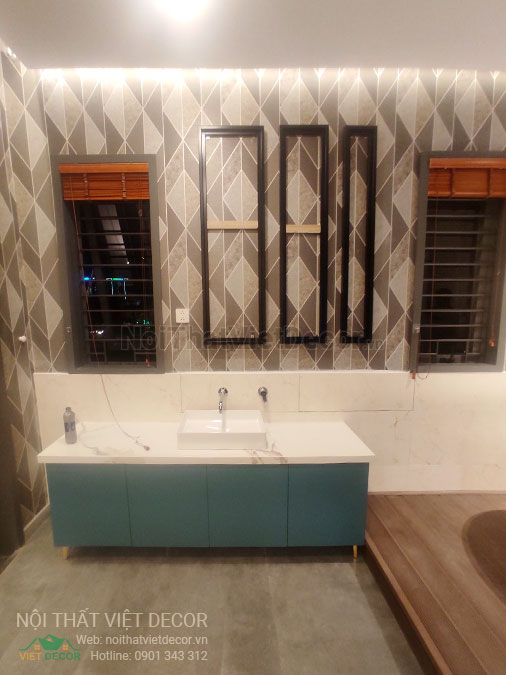 Nội Thất Việt Decor thiết kế thi công nội thất, tủ bếp gỗ công nghiệp An Cường, biệt thự 4 tầng tại dự án Lovera Premier Bình Chánh Tp Hồ Chí Minh, phòng tắm