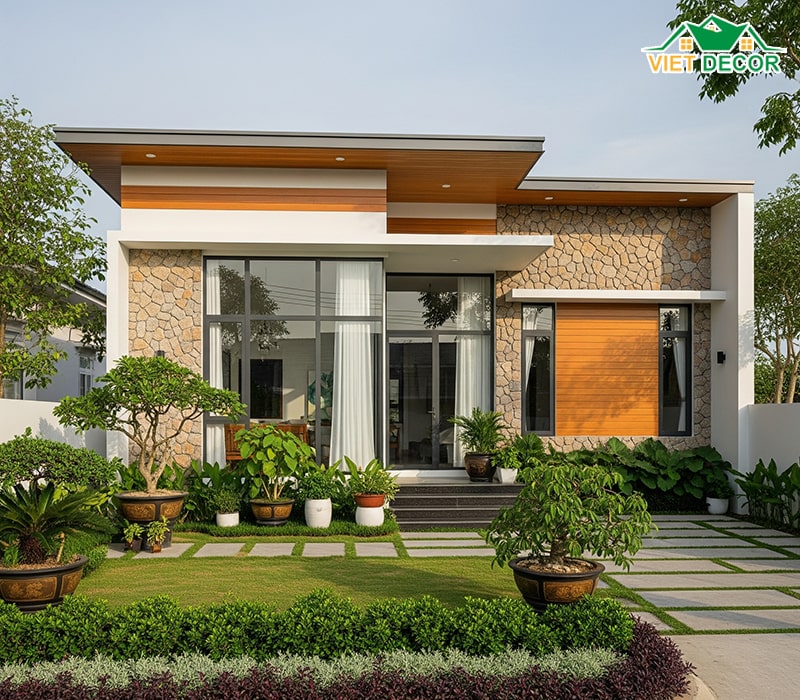 Chi phí thiết kế, thi công 5x20m nhà ống 1 tầng 3 phòng ngủ