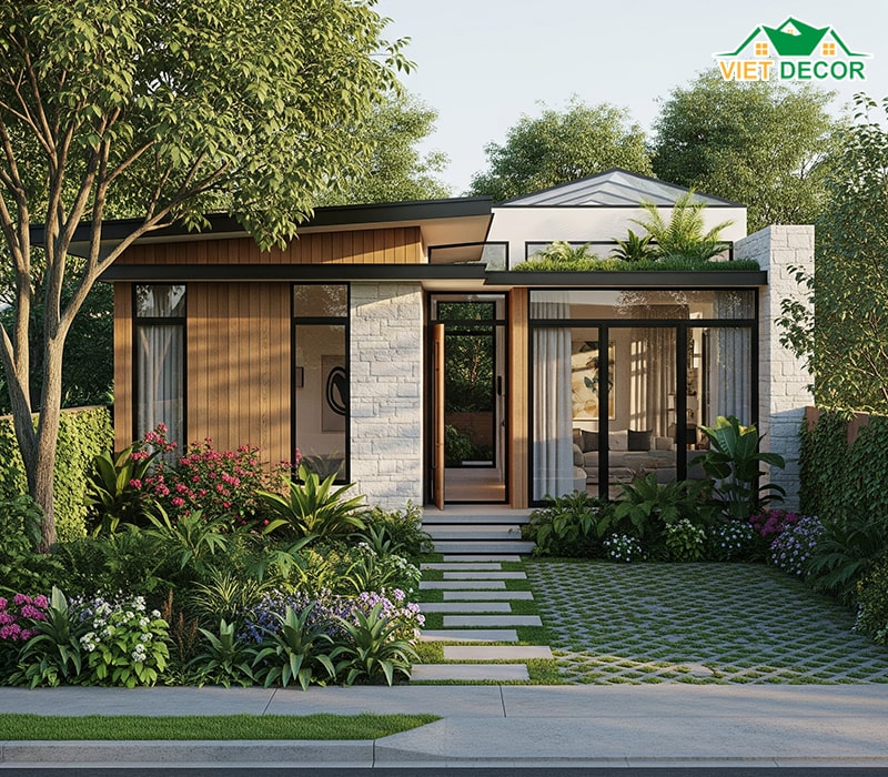 Mẫu 5x20m nhà ống 1 tầng 3 phòng ngủ có sân vườn