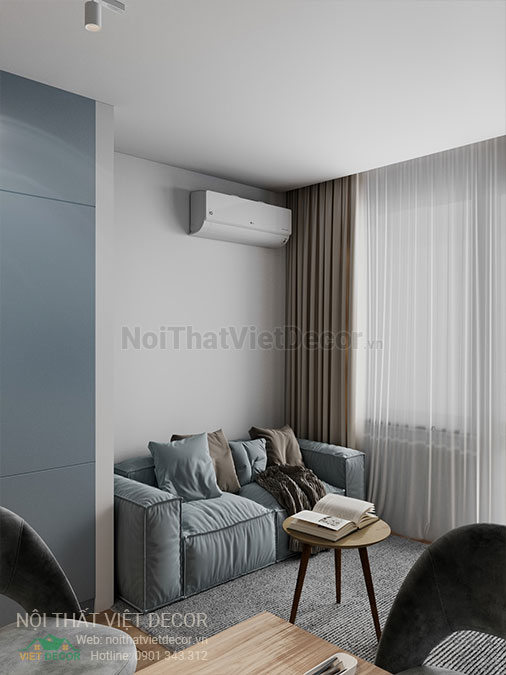 Nội thất Việt Decor mẫu phương án thiết kế phối cảnh 3D nội thất đẹp hiện đại căn hộ 1 phòng ngủ, sofa phòng khách