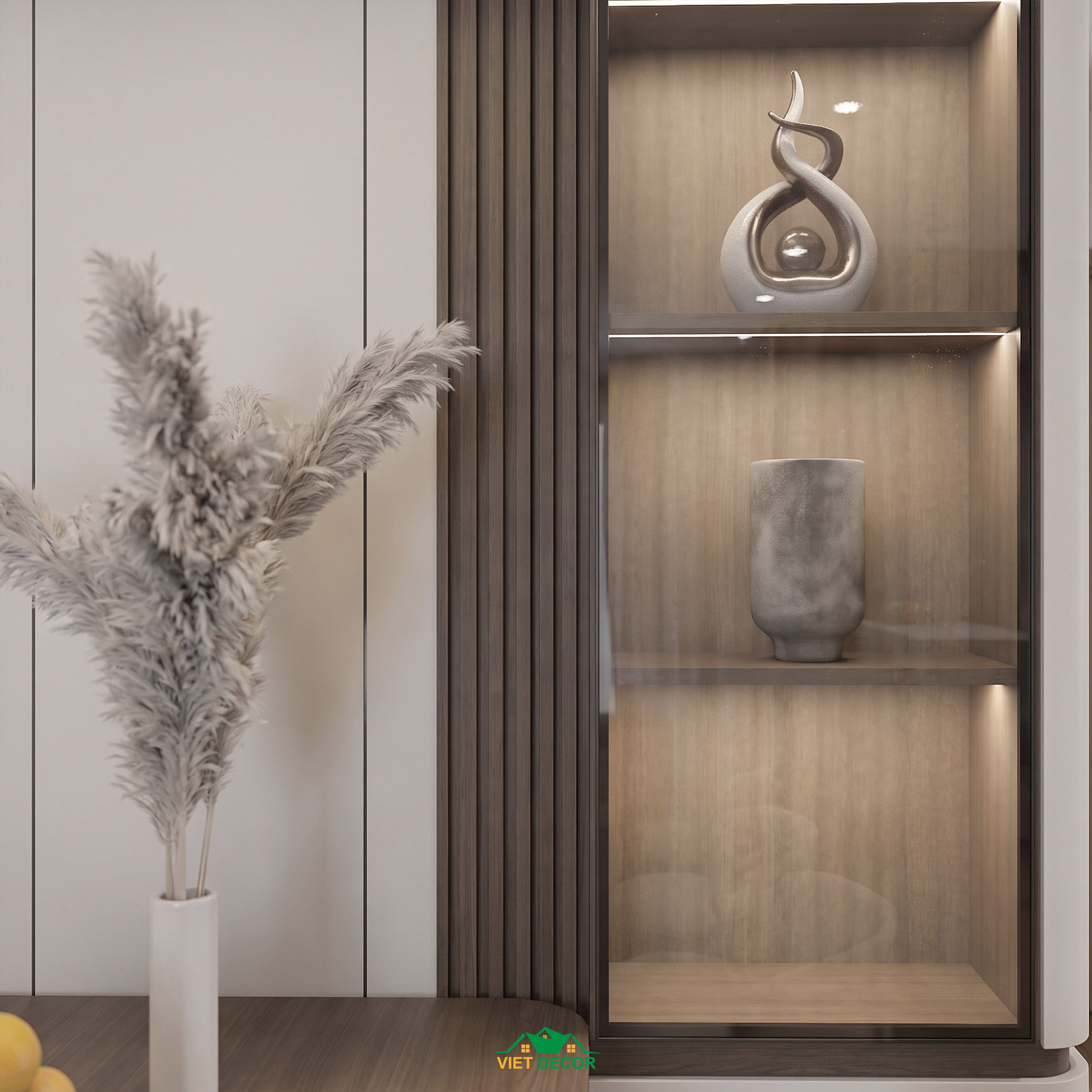Nội Thất Việt Decor thiết kế thi công nội thất căn hộ 3 phòng ngủ The Opus One Vinhomes Grand Park TP HCM, tủ trang trí