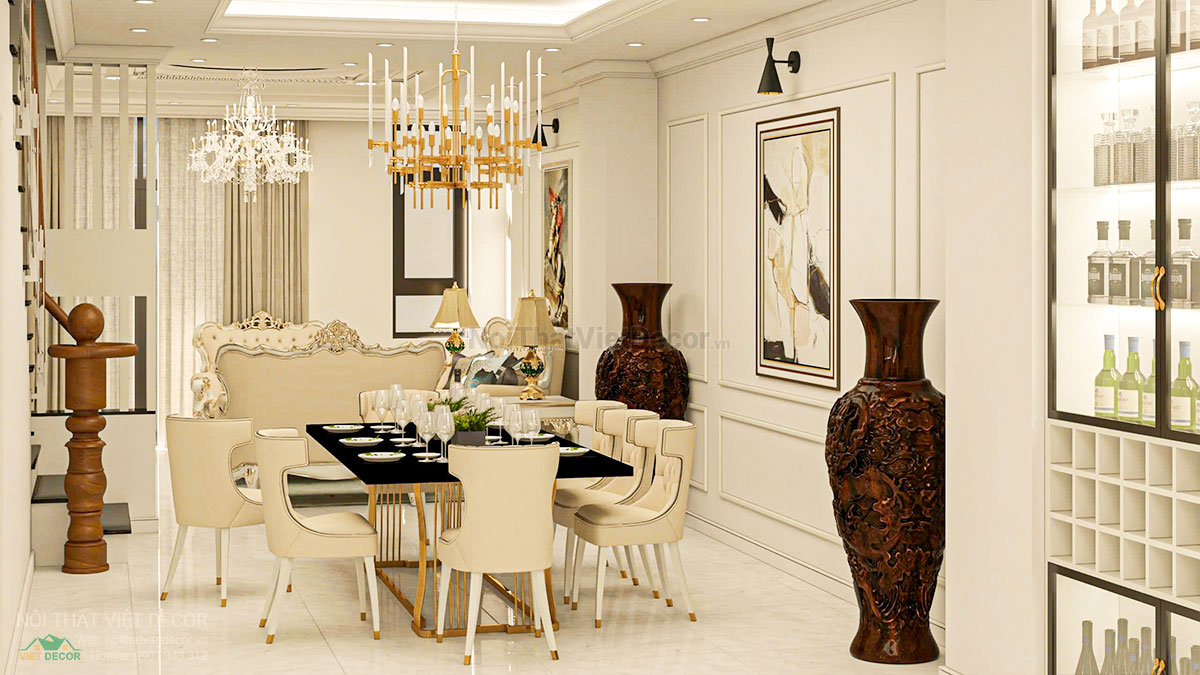 Nội thất Việt Decor thiết kế thi công nội thất tân cổ điển sang trọng luxury, nhà liên kế 3 tầng thuộc dự án Lavilla Green City Tân An, Long An, phòng khách