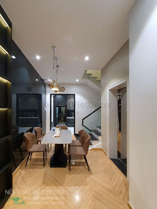 Nội Thất Việt Decor thiết kế thi công trang trí nội thất, tủ bếp gỗ công nghiệp An Cường, nhà phố 3 phòng ngủ tại quận 3 thành phố Hồ Chí Minh, bàn ăn
