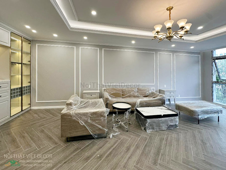 Nội Thất Việt Decor thiết kế thi công nội thất, tủ bếp gỗ công nghiệp An Cường, shophouse dự án Aminia Ninh Kiều Cần Thơ, phòng khách