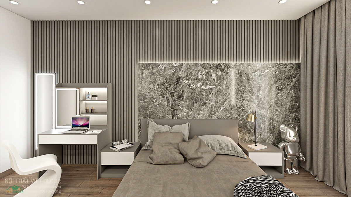 Nội thất Việt Decor thiết kế thi công nội thất nhà liên kế 3 tầng thuộc dự án Lavilla Tân An, Long An phòng ngủ master