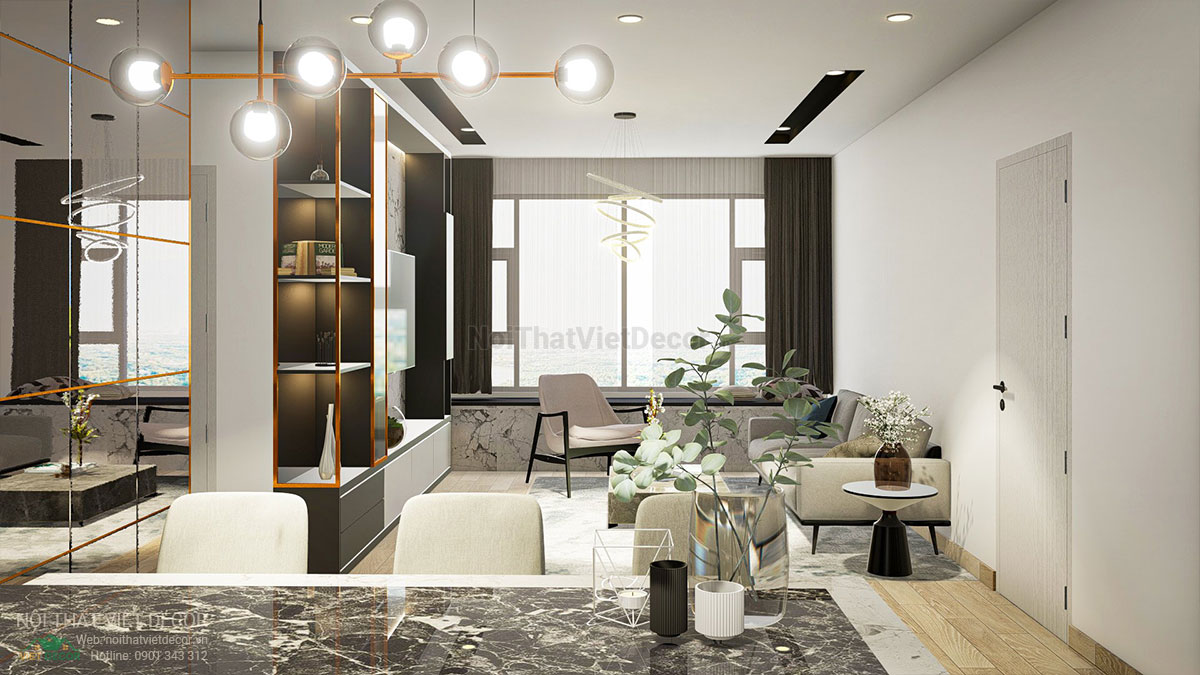 Nội thất Việt Decor mẫu phương án thiết kế phối cảnh 3D nội thất hiện đại căn hộ 3 phòng ngủ phòng khách