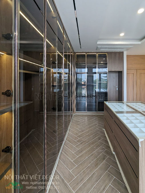 Nội Thất Việt Decor thiết kế thi công nội thất, tủ bếp gỗ công nghiệp An Cường, nhà phố 3 phòng ngủ tại tỉnh Cần Thơ, tủ quần áo phòng thay đồ