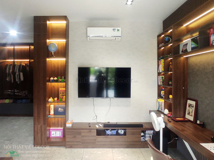 Nội Thất Việt Decor thiết kế thi công nội thất, tủ bếp gỗ công nghiệp An Cường, biệt thự 4 phòng ngủ Tp Thủ Đức, phòng ngủ 4, kệ ti vi