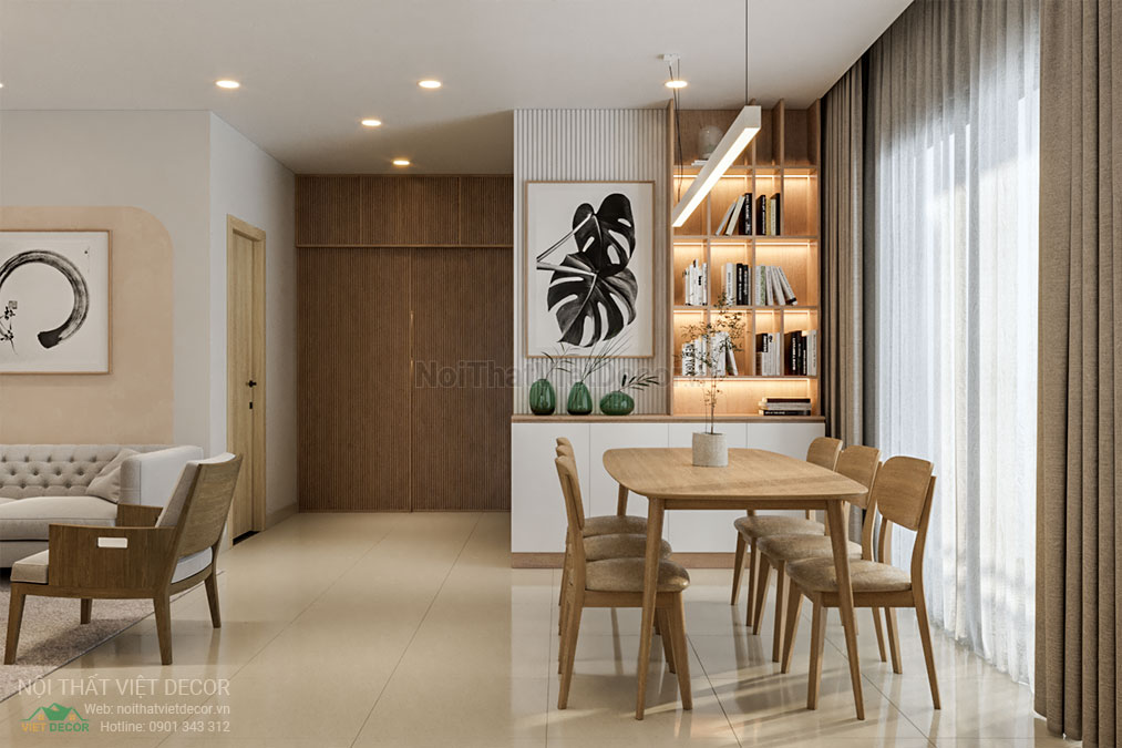 Nội thất Việt Decor thiết kế thi công nội thất căn hộ 3 phòng ngủ tại quận 12, thành phố Hồ Chí Minh, phòng khách bếp