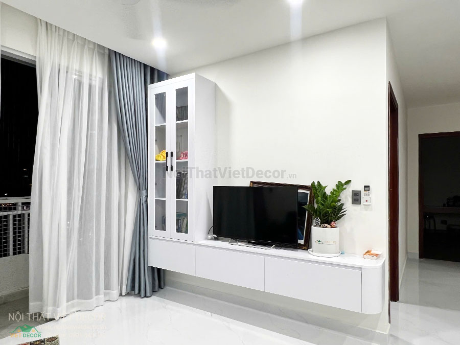 Nội Thất Việt Decor thiết kế thi công cải tạo nội thất, hoàn thiện căn hộ 3 phòng ngủ chung cư Tecco phường Linh Đồng thành phố Thủ Đức phòng khách tủ ti vi