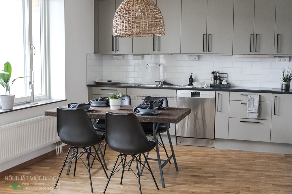 Nội thất Việt Decor thiết kế nội thất tối giản tone màu đen trắng nhà bếp