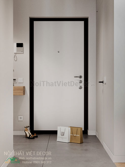 Nội thất Việt Decor mẫu phương án thiết kế phối cảnh 3D nội thất đẹp hiện đại căn hộ 1 phòng ngủ, phòng tủ giày