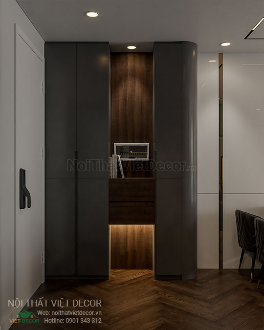 Nội thất Việt Decor thiết kế thi công nội thất căn hộ 3 phòng ngủ 89.39 m2 tại tp hồ chí minh phòng khách tủ giày