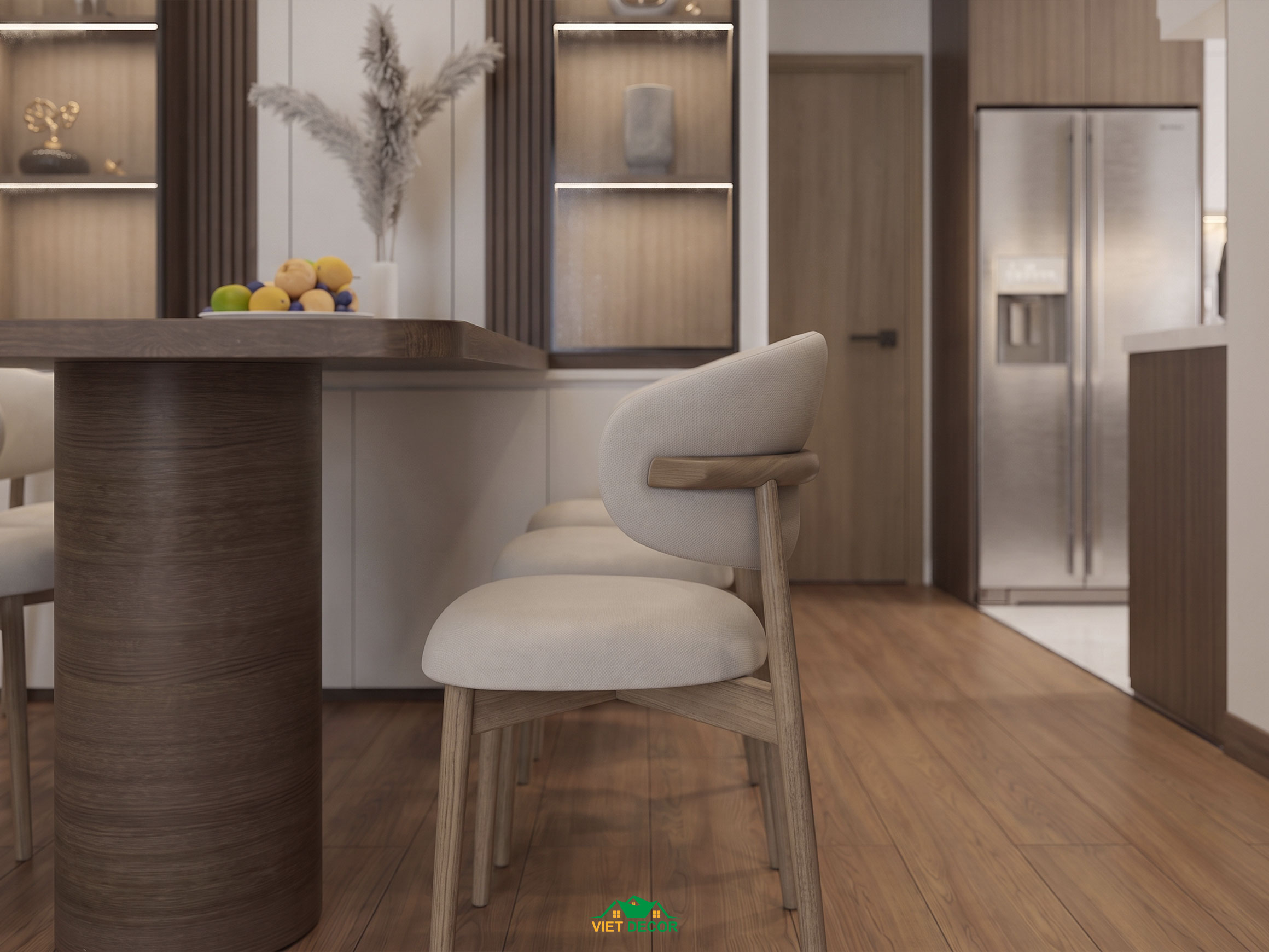 Nội Thất Việt Decor thiết kế thi công nội thất căn hộ 3 phòng ngủ The Opus One Vinhomes Grand Park TP HCM, bàn ghế ăn phòng khách