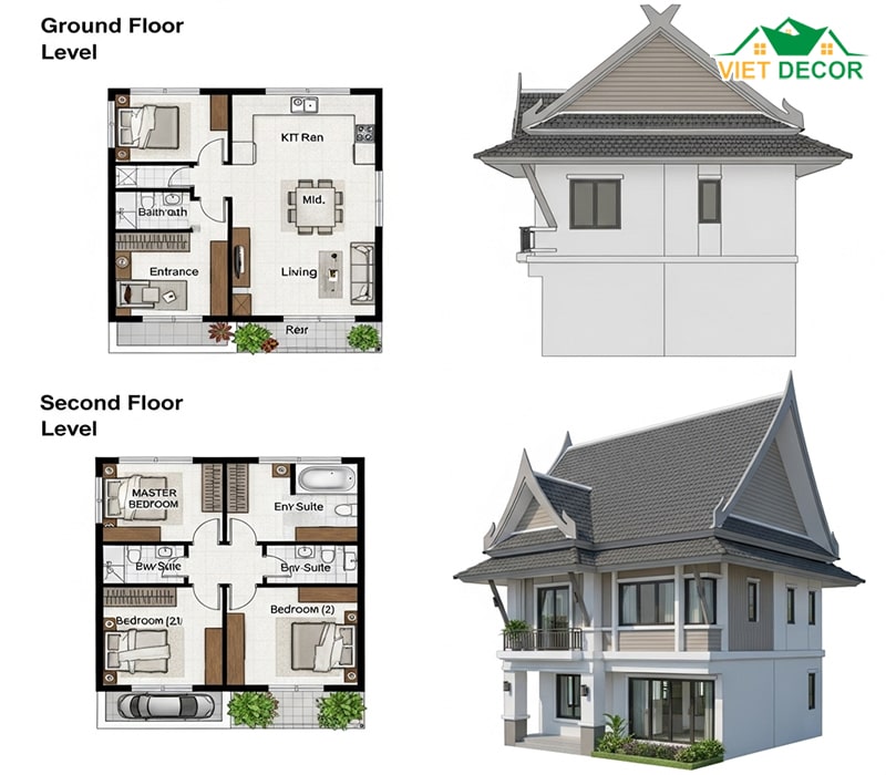 Mẫu nhà ống 6x12m 2 tầng thiết kế mái Thái