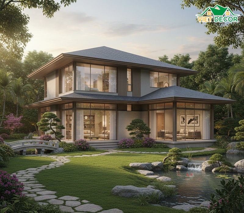 Mẫu biệt thự nhà vườn 2 tầng mái Nhật 1 lớ