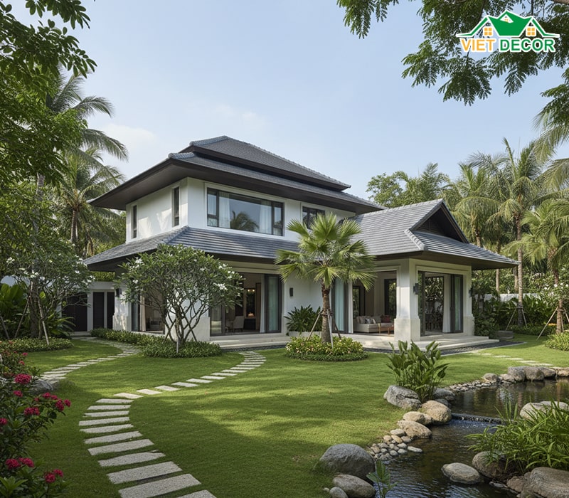Mẫu biệt thự nhà vườn 2 tầng mái Nhật 2 lớp
