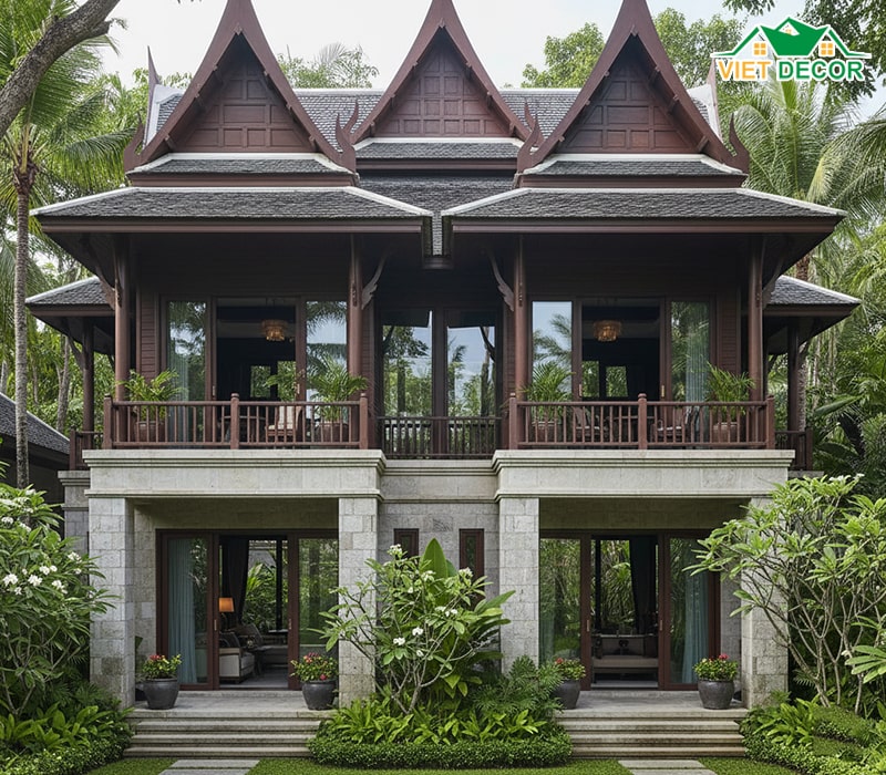 Mẫu biệt thự nhà vườn 2 tầng mái Thái