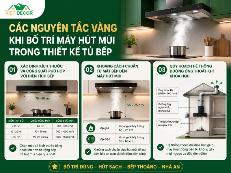 Các nguyên tắc vàng khi bố trí máy hút mùi trong thiết kế tủ bếp