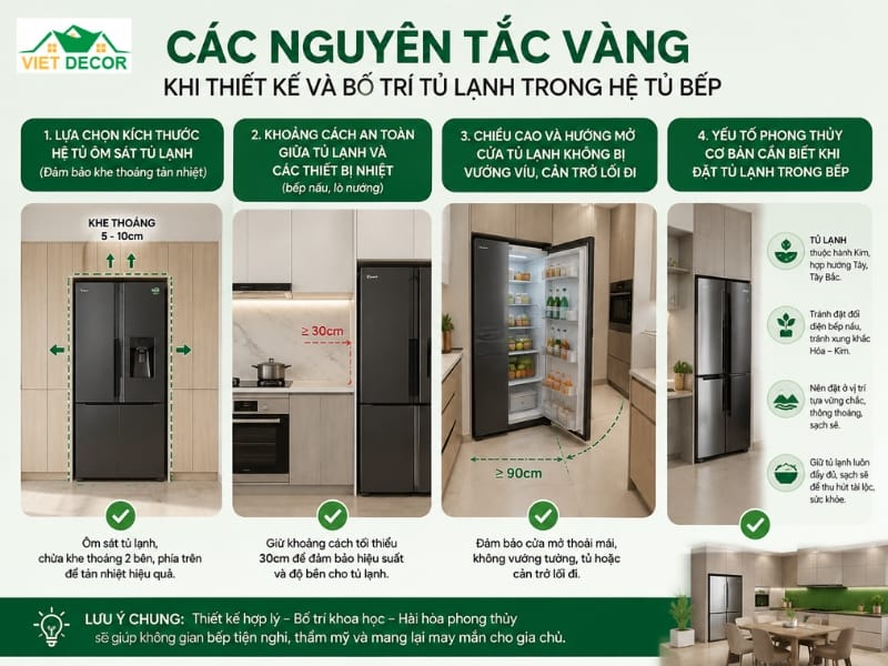 Các nguyên tắc vàng khi bố trí tủ lạnh trong tủ bếp