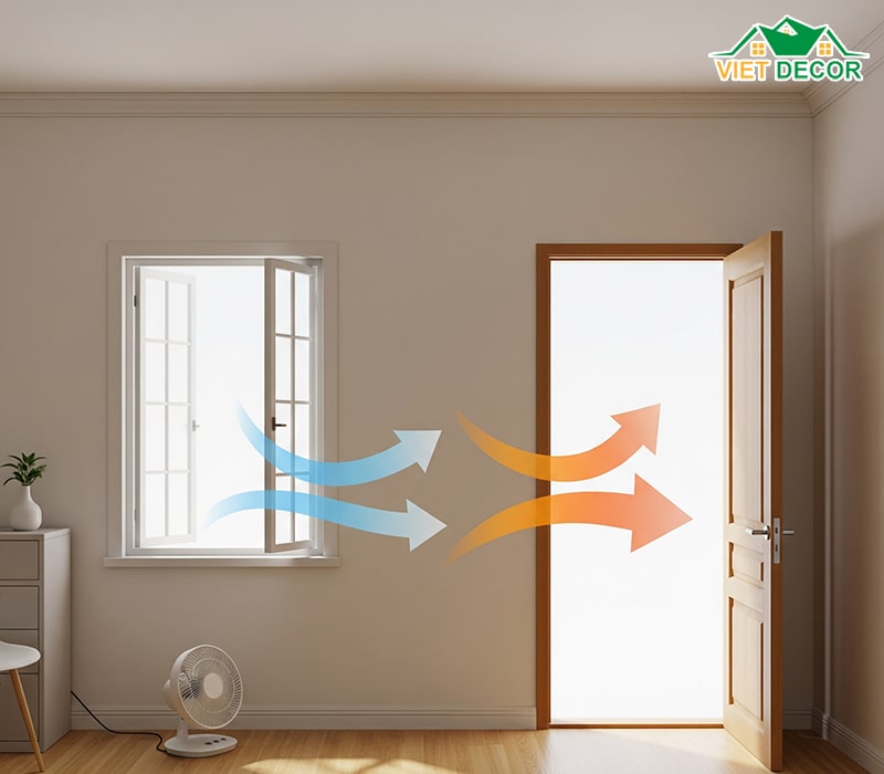 Tạo luồng gió đối lưu bằng cách mở cửa đối diện