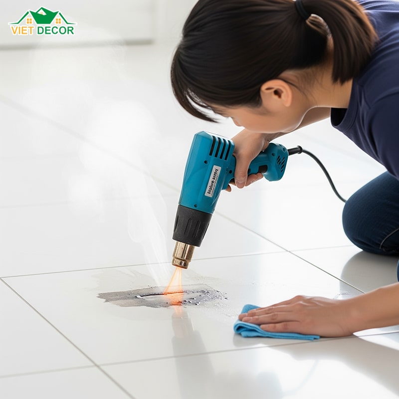 Áp dụng nhiệt từ súng nhiệt hoặc nước nóng