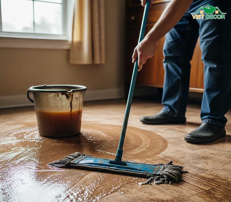 Sử dụng nước bẩn để lau sàn nhà