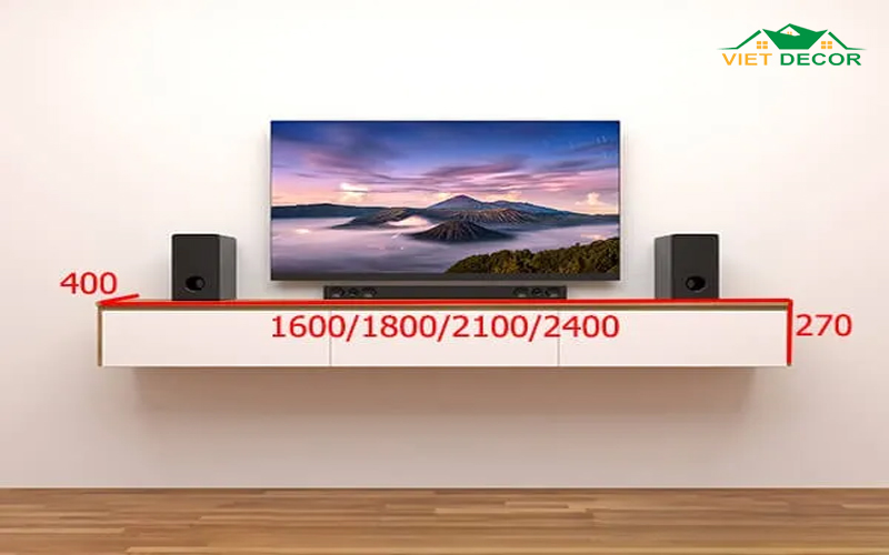 Kích thước kệ tivi treo tường cho tivi 43 - 55 inch