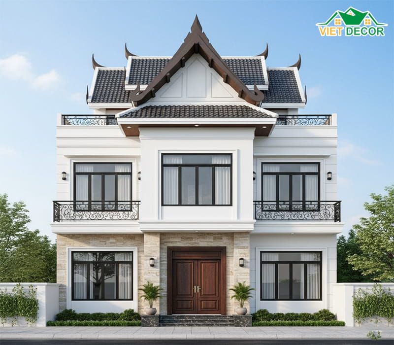 Mẫu nhà ống 2 tầng mặt tiền 5m mái Thái sang trọng