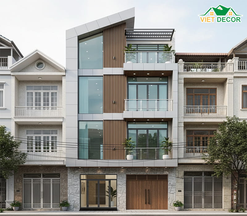 Mẫu mặt tiền nhà phố 4 tầng 5m phong cách hiện đại (Modern)