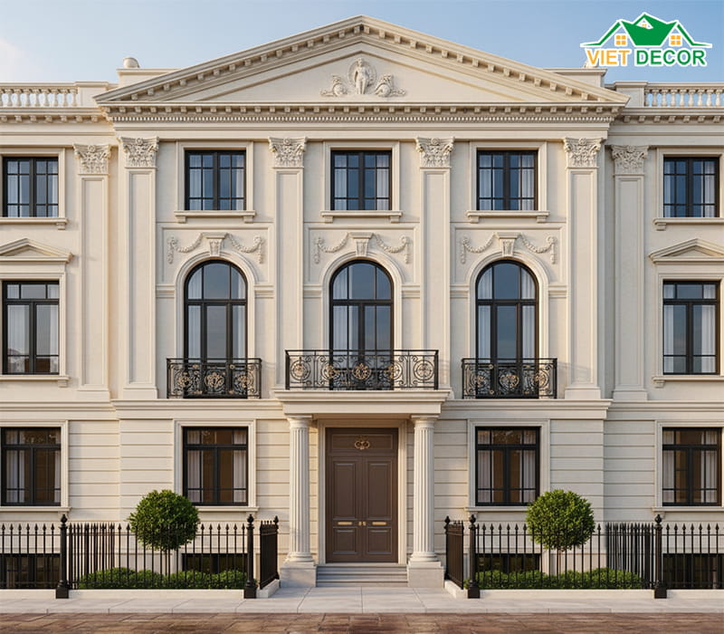 Mặt tiền nhà 4 tầng rộng 5m phong cách Tân cổ điển (Neo-Classical)