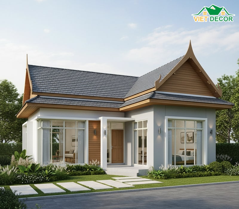 Mẫu nhà 1 tầng 80m2 3 phòng ngủ mái Thái