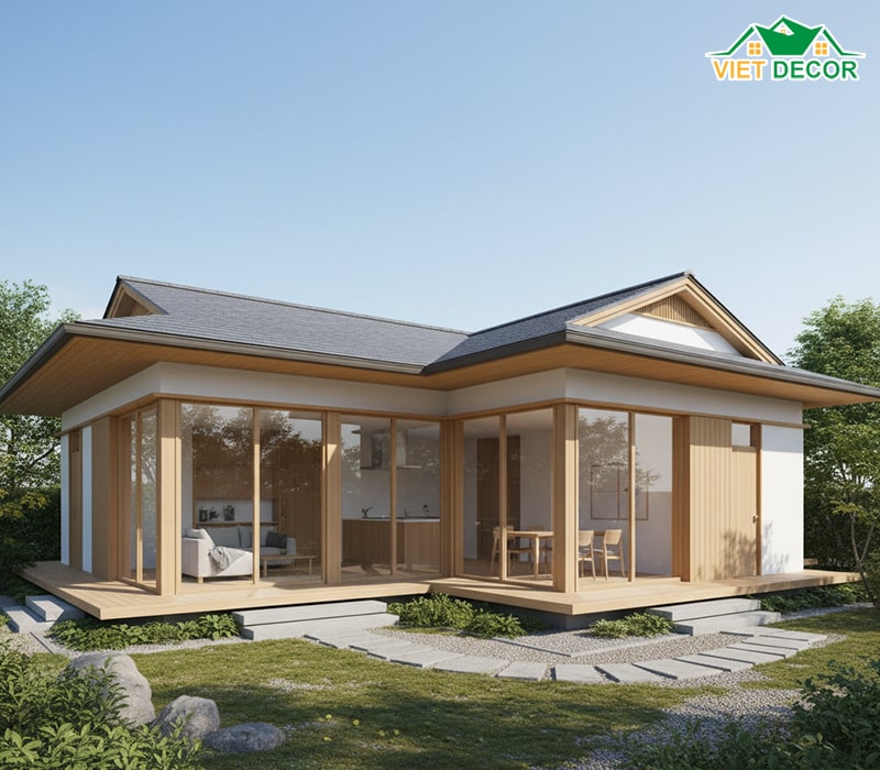 Thiết kế nhà 1 tầng 3 phòng ngủ 80m2 mái Nhật