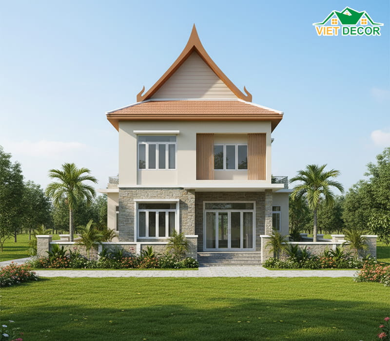 Mẫu nhà 2 tầng mái Thái ở nông thôn
