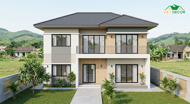 Mẫu nhà 2 tầng mái Nhật hiện đại, thanh lịch