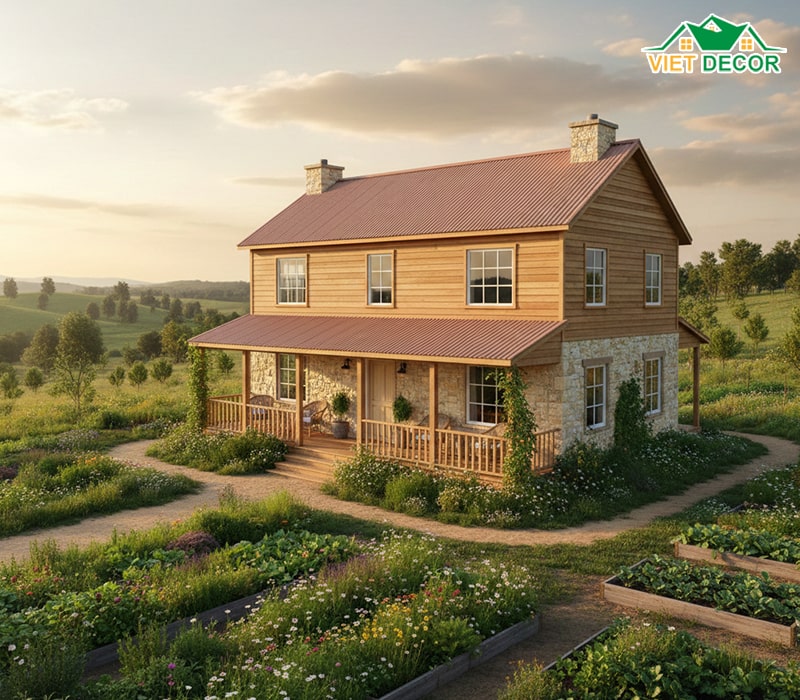Mẫu nhà 2 tầng phong cách nông trại (farmhouse)
