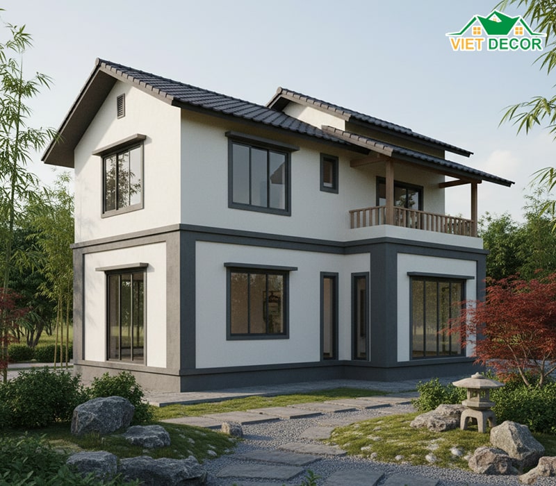 Mẫu nhà 2 tầng mái Nhật hiện đại, tinh tế