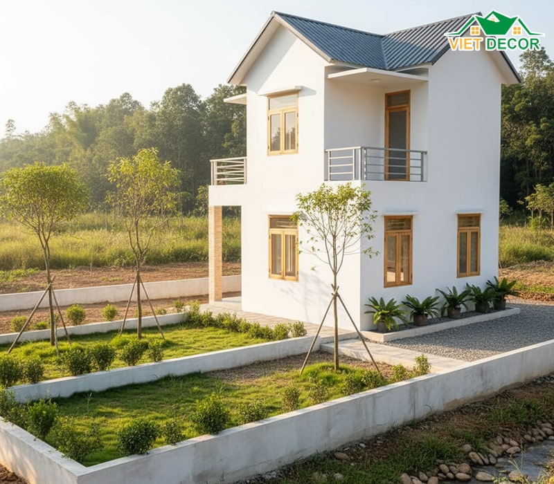 Mẫu nhà 2 tầng có sân vườn kết hợp tiểu cảnh
