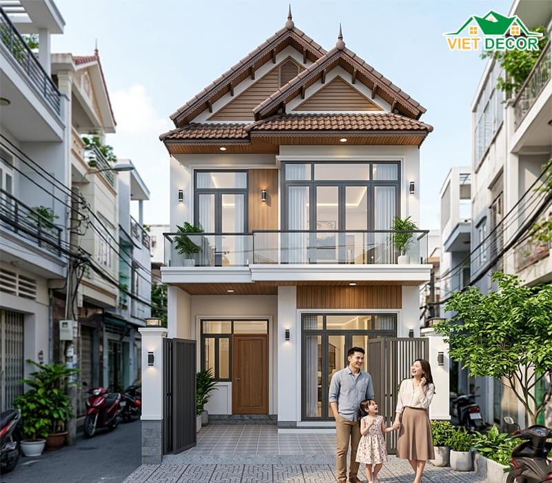 Kiến trúc nhà 4x14 2 tầng mái Thái sang trọng