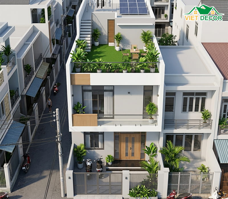 Mẫu nhà 2 tầng diện tích 4x14m mái bằng tối giản