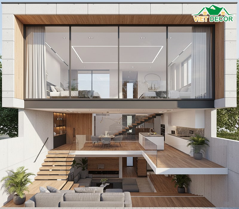 Thiết kế nhà lệch tầng 4x16m độc đáo